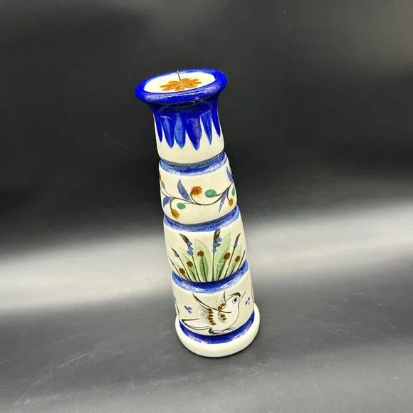 Vintage Ken Edwards Pottery Candle Holder Folk Art Bird Hand Painted Mexico - Picture 1 of 11